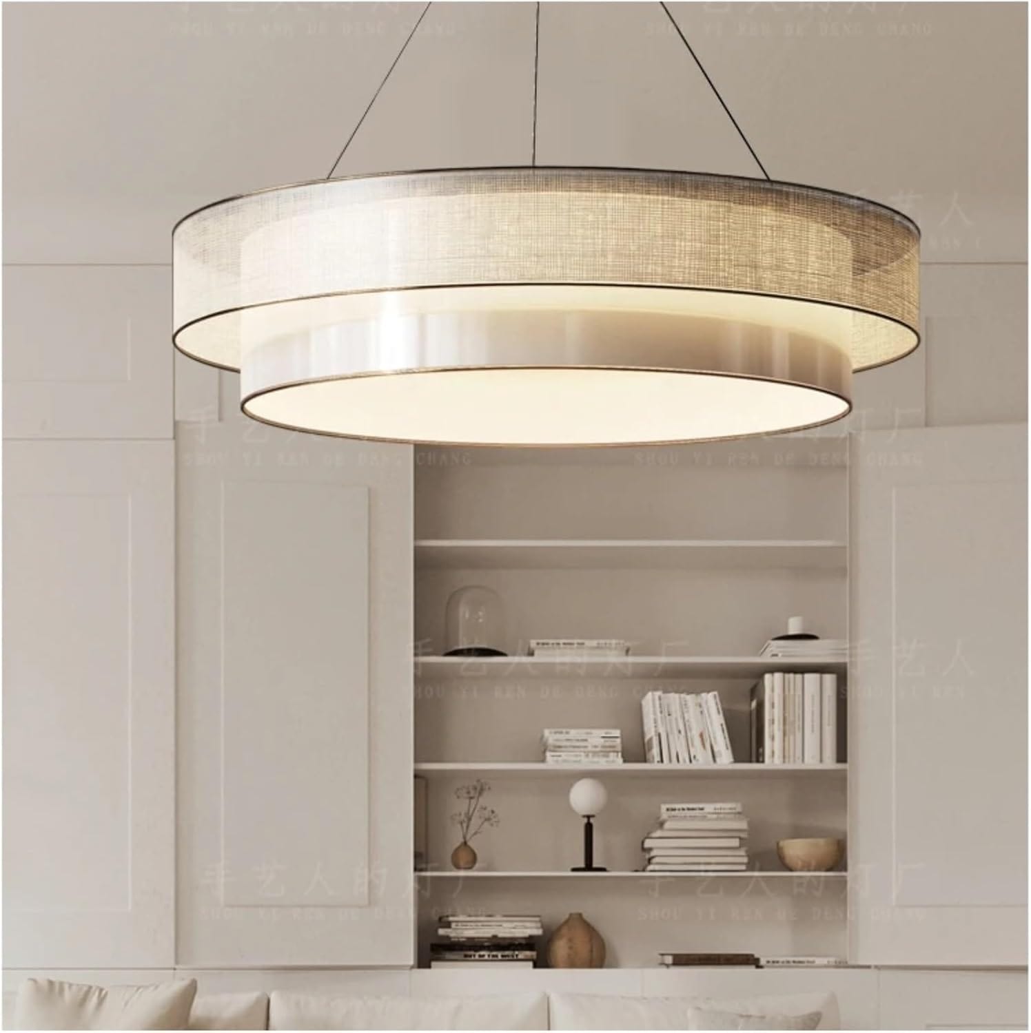 Round Chinese Style Circular Pendant Light for Zen Living Room, Bedroom, Study, and Dining Room 31.5 in (80 cm) Norenza