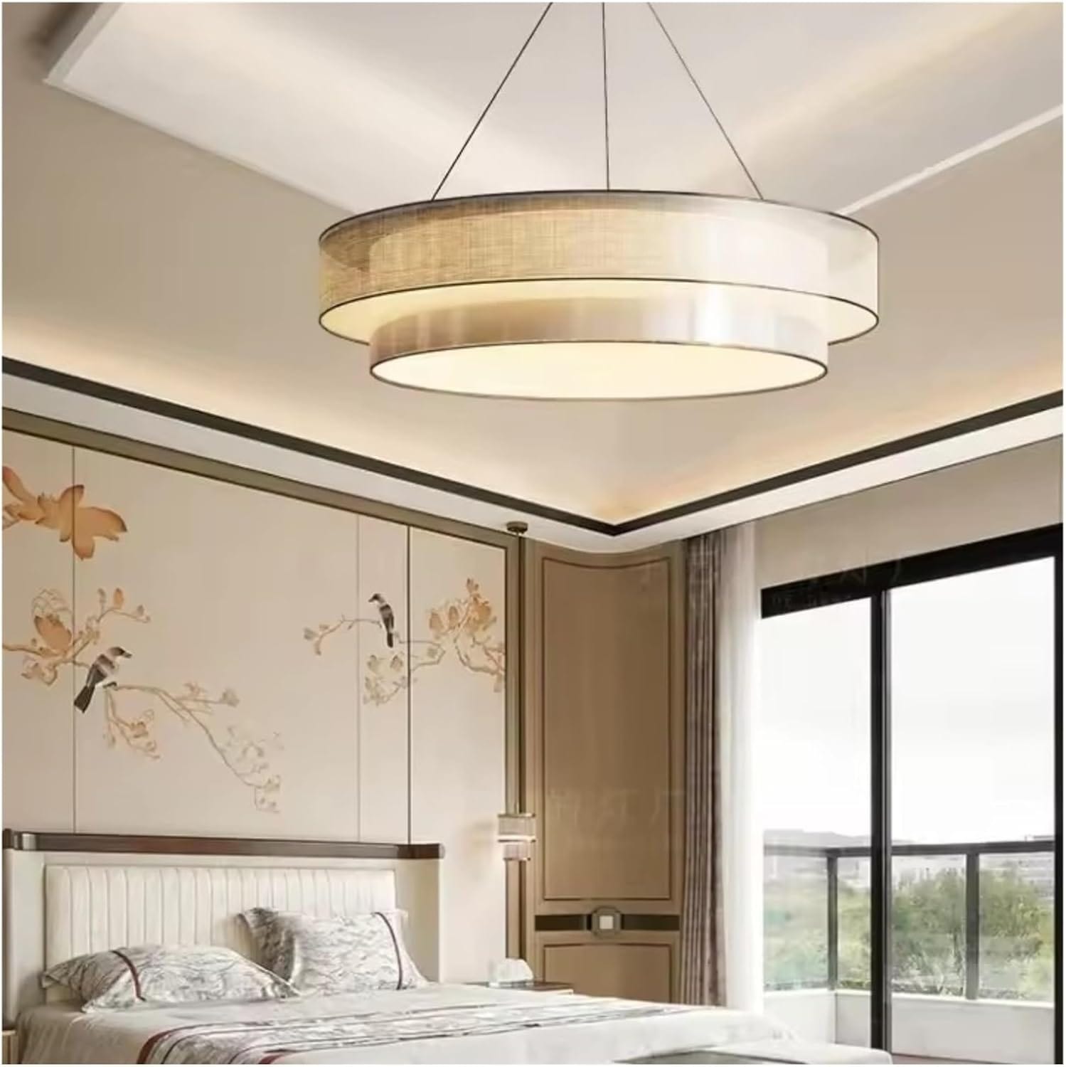 Round Chinese Style Circular Pendant Light for Zen Living Room, Bedroom, Study, and Dining Room Norenza