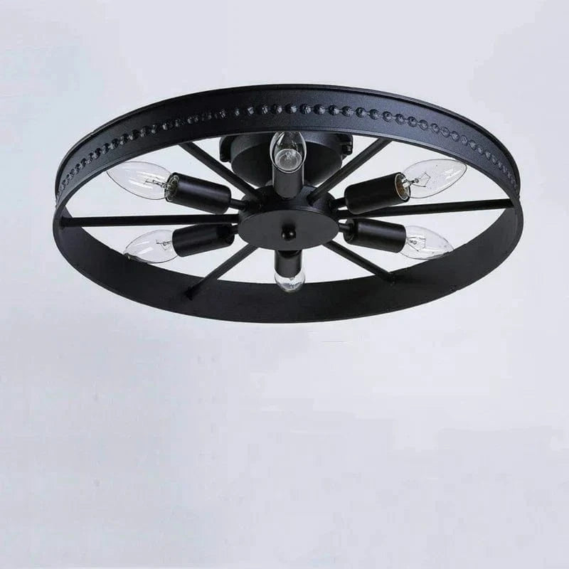 Round Iron Industrial Retro American Style Ceiling Light Black Norenza
