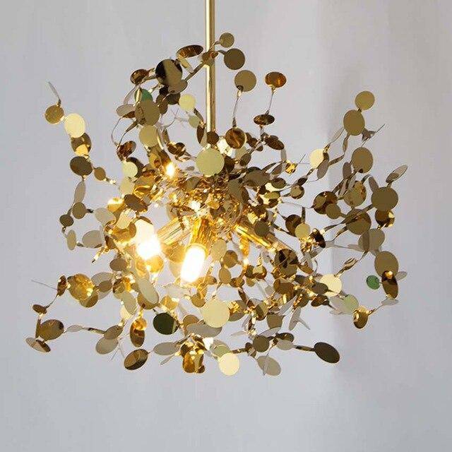Round Leaf Chrome Tree Design Chandelier Gold Norenza