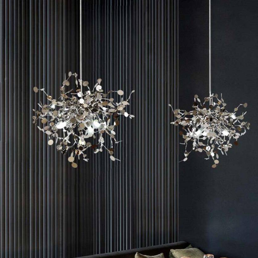 Round Leaf Chrome Tree Design Chandelier Norenza