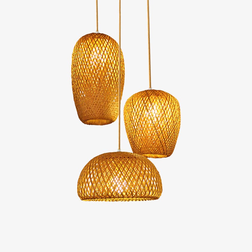 Round LED Rattan Pendant Light in Various Shapes Norenza