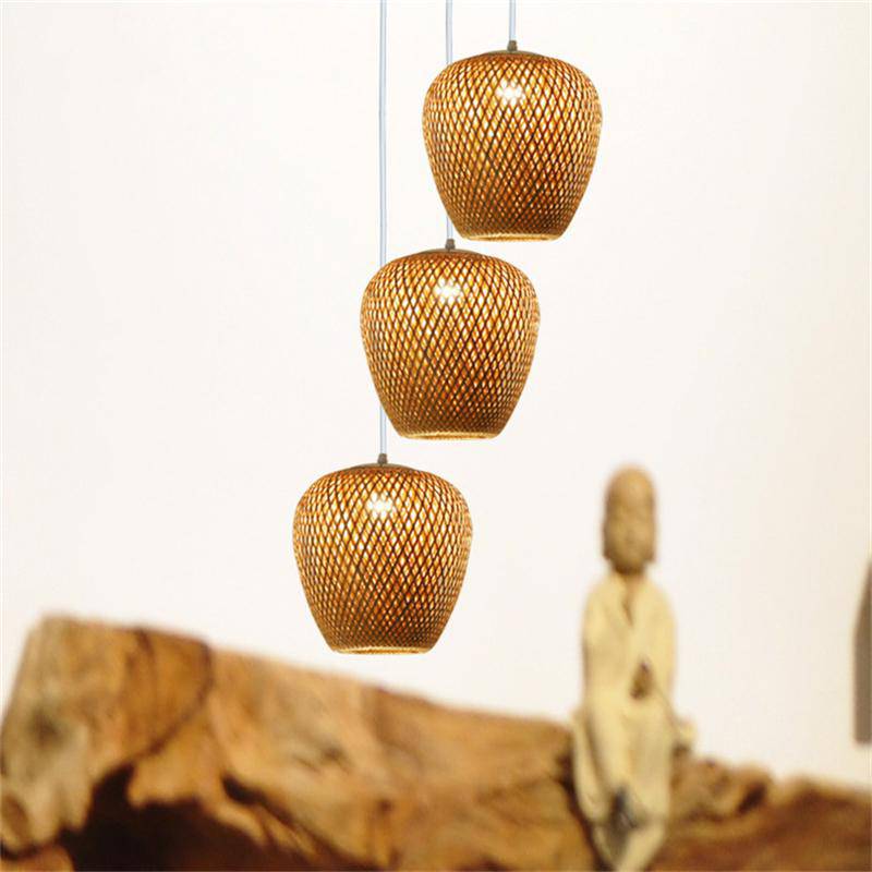 Round LED Rattan Pendant Light in Various Shapes Norenza
