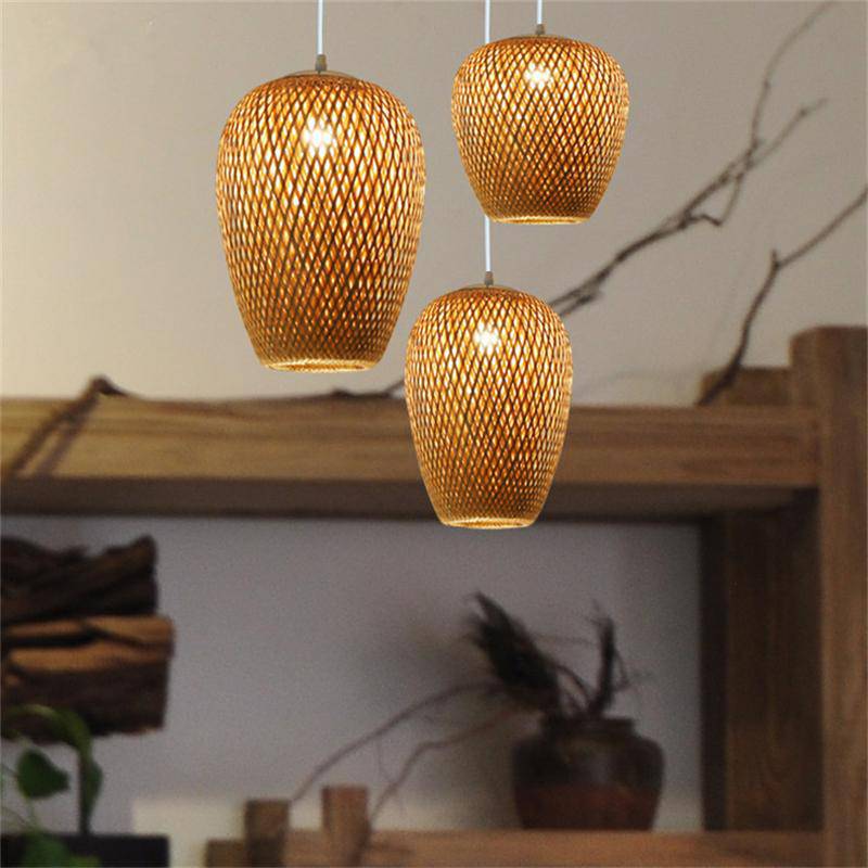 Round LED Rattan Pendant Light in Various Shapes Norenza