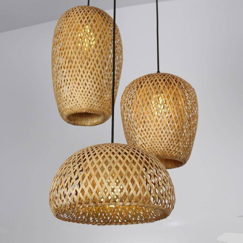 Round LED Rattan Pendant Light in Various Shapes Norenza