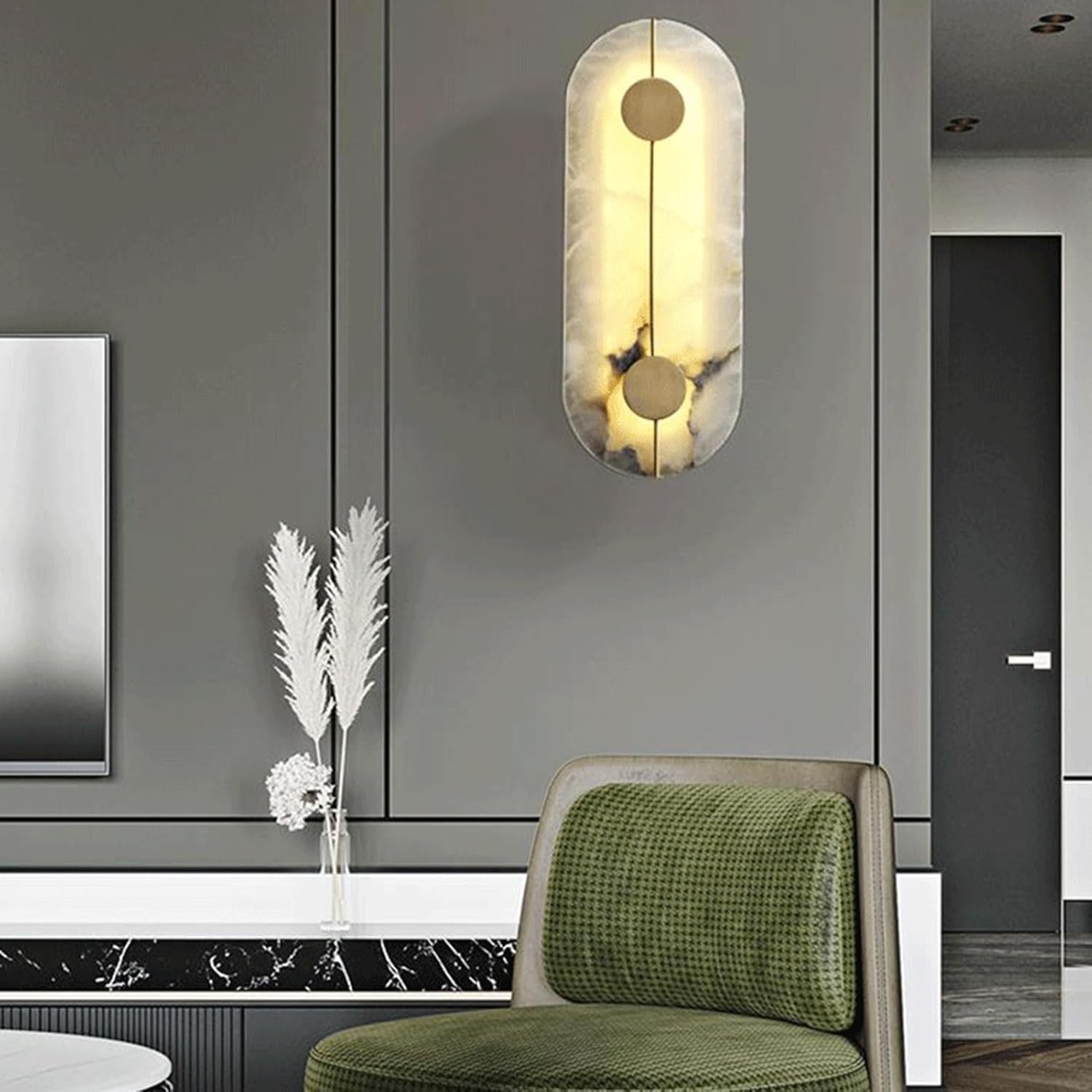 Round LED Wall Sconce in Marble and Gold Copper Norenza