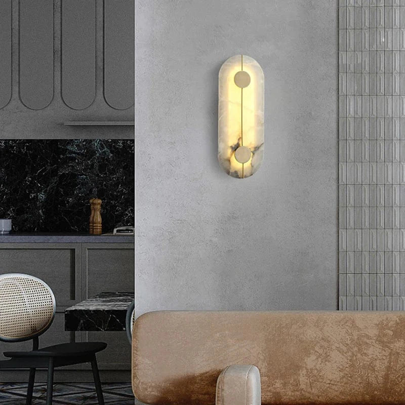 Round LED Wall Sconce in Marble and Gold Copper Norenza