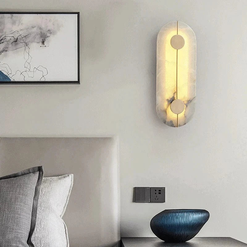 Round LED Wall Sconce in Marble and Gold Copper Norenza