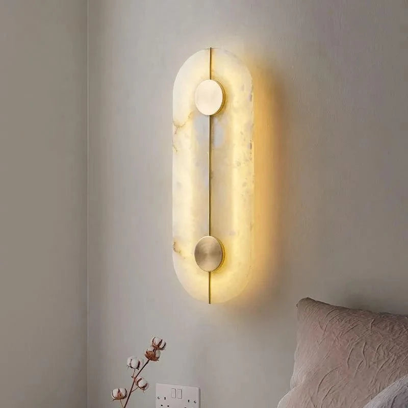Round LED Wall Sconce in Marble and Gold Copper Norenza