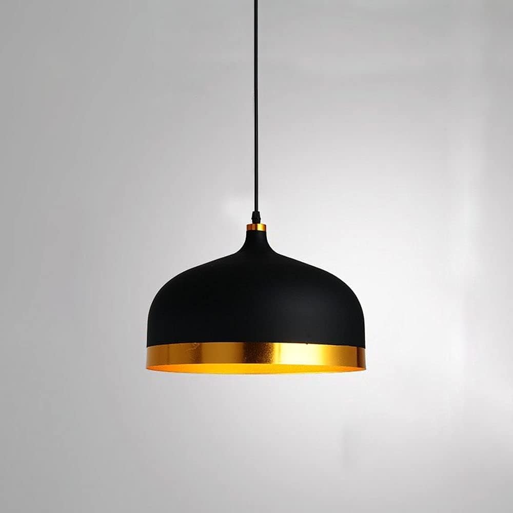 Round Metal Shade LED Suspension Light with Gold Edges - Loft Style Black / B Norenza