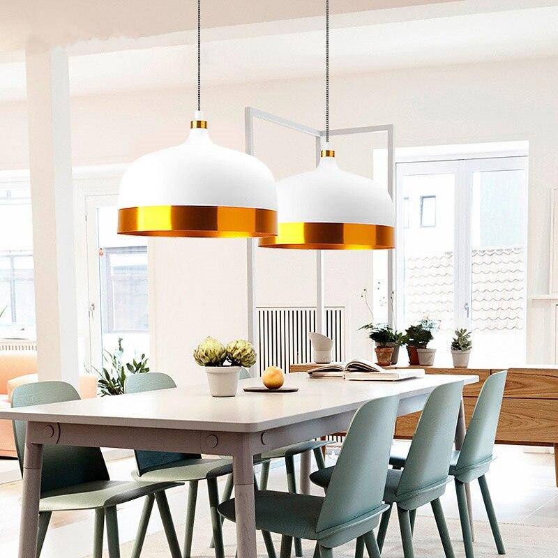 Round Metal Shade LED Suspension Light with Gold Edges - Loft Style Norenza