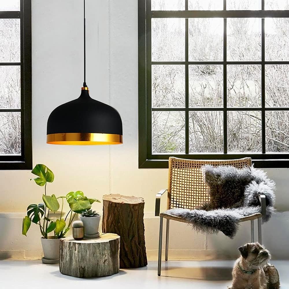 Round Metal Shade LED Suspension Light with Gold Edges - Loft Style Norenza