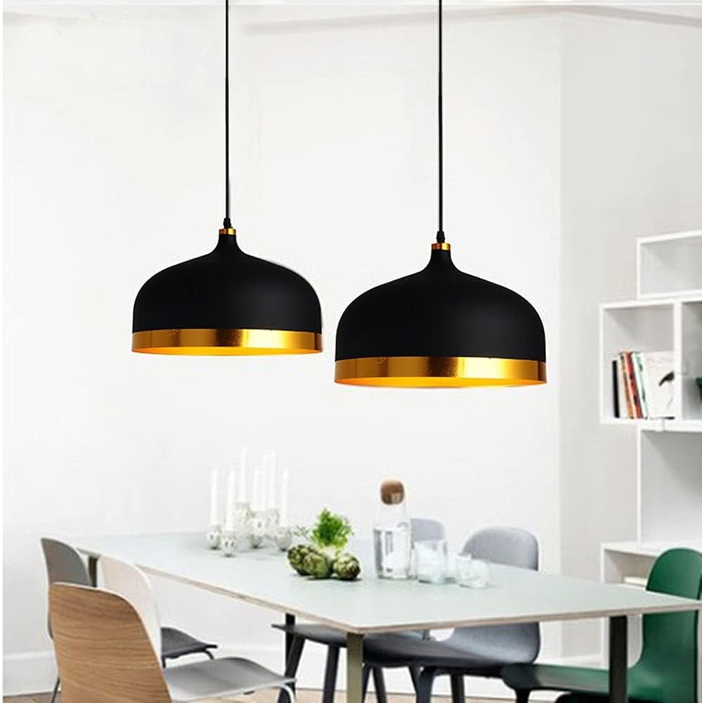 Round Metal Shade LED Suspension Light with Gold Edges - Loft Style Norenza