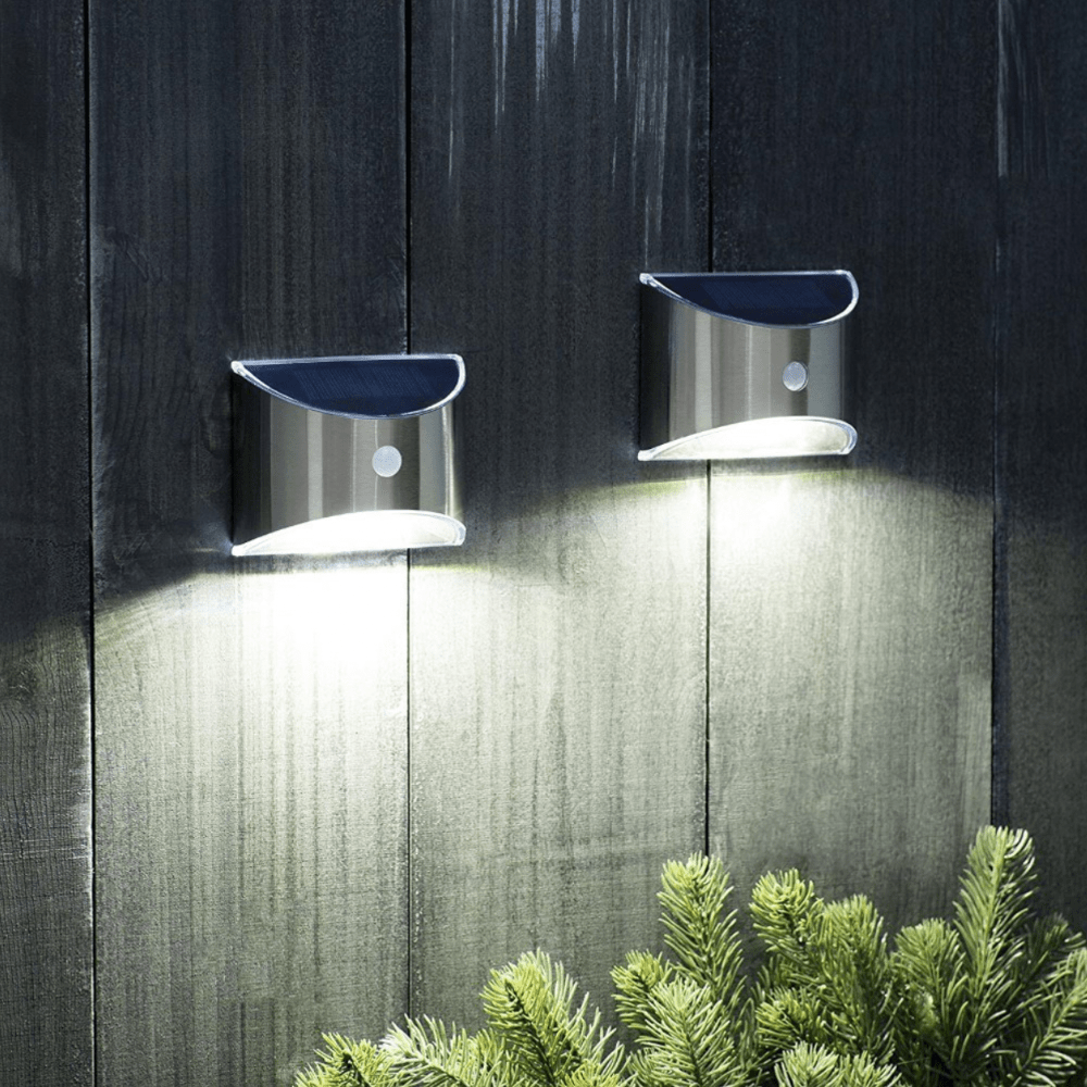 Rounded Chrome LED Solar Wall Light (Set of 2) Norenza