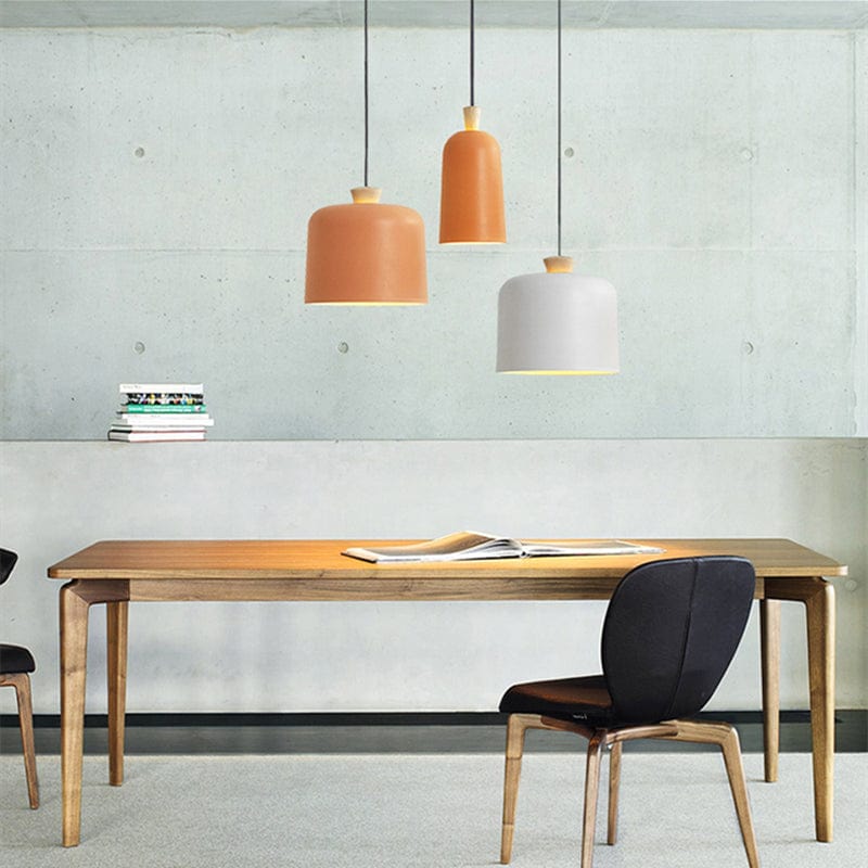 Scandinavian Pendant Light with Metal and Wood Shade - Maloe Norenza