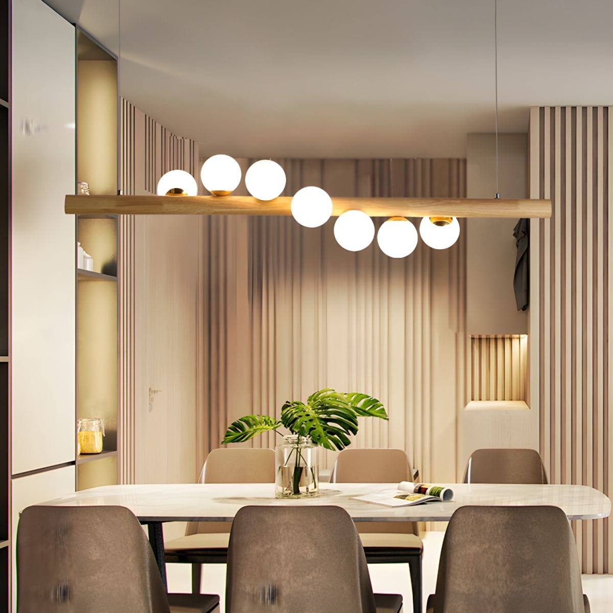 Scandinavian Style LED Wooden Chandelier with Multiple Spheres Norenza