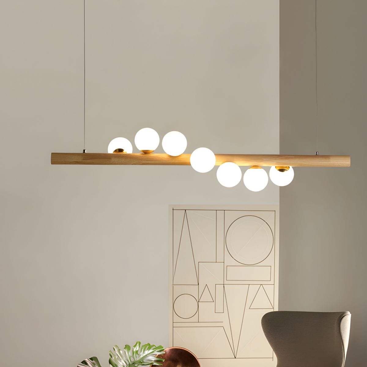 Scandinavian Style LED Wooden Chandelier with Multiple Spheres Norenza