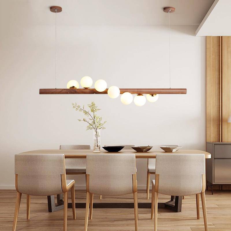 Scandinavian Style LED Wooden Chandelier with Multiple Spheres Norenza
