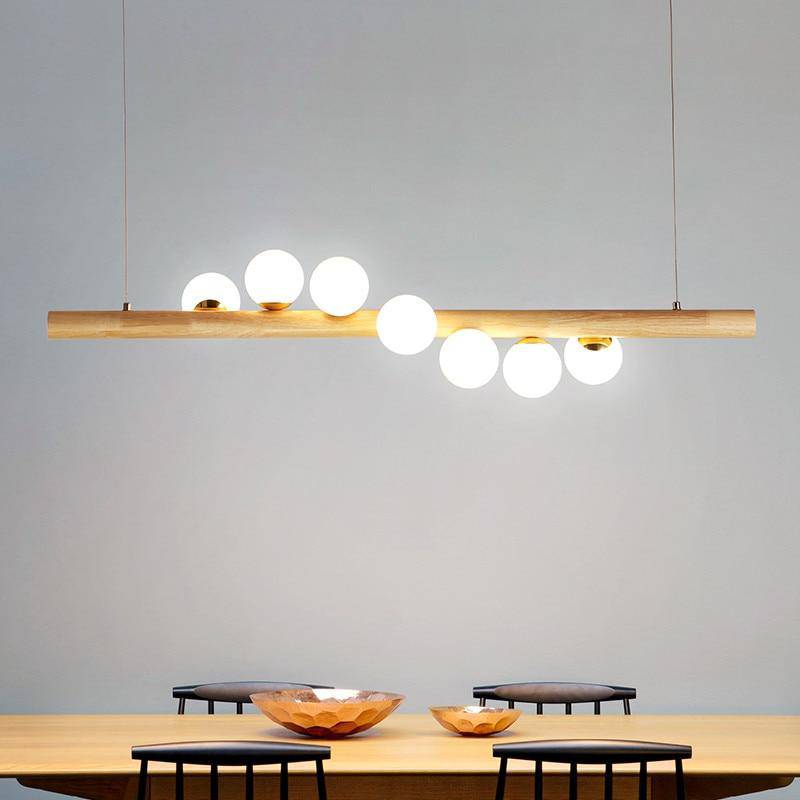 Scandinavian Style LED Wooden Chandelier with Multiple Spheres Norenza