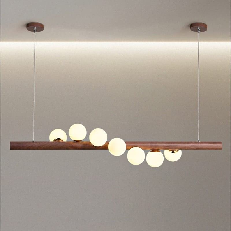 Scandinavian Style LED Wooden Chandelier with Multiple Spheres Walnut Norenza