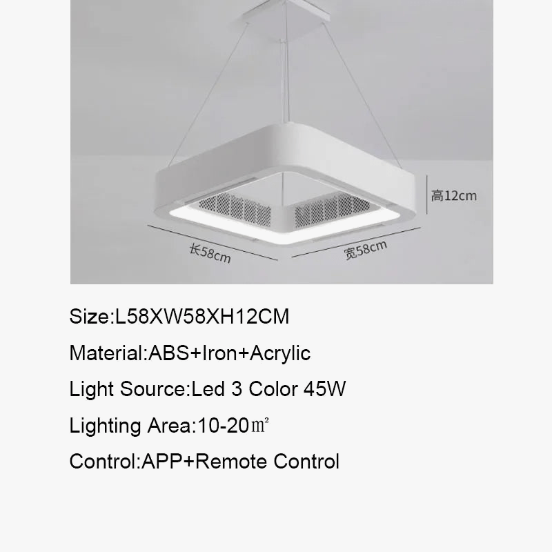 Smart White Square Ceiling Fan with App Control Hanging Norenza