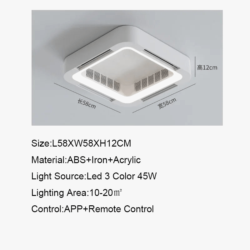 Smart White Square Ceiling Fan with App Control Norenza