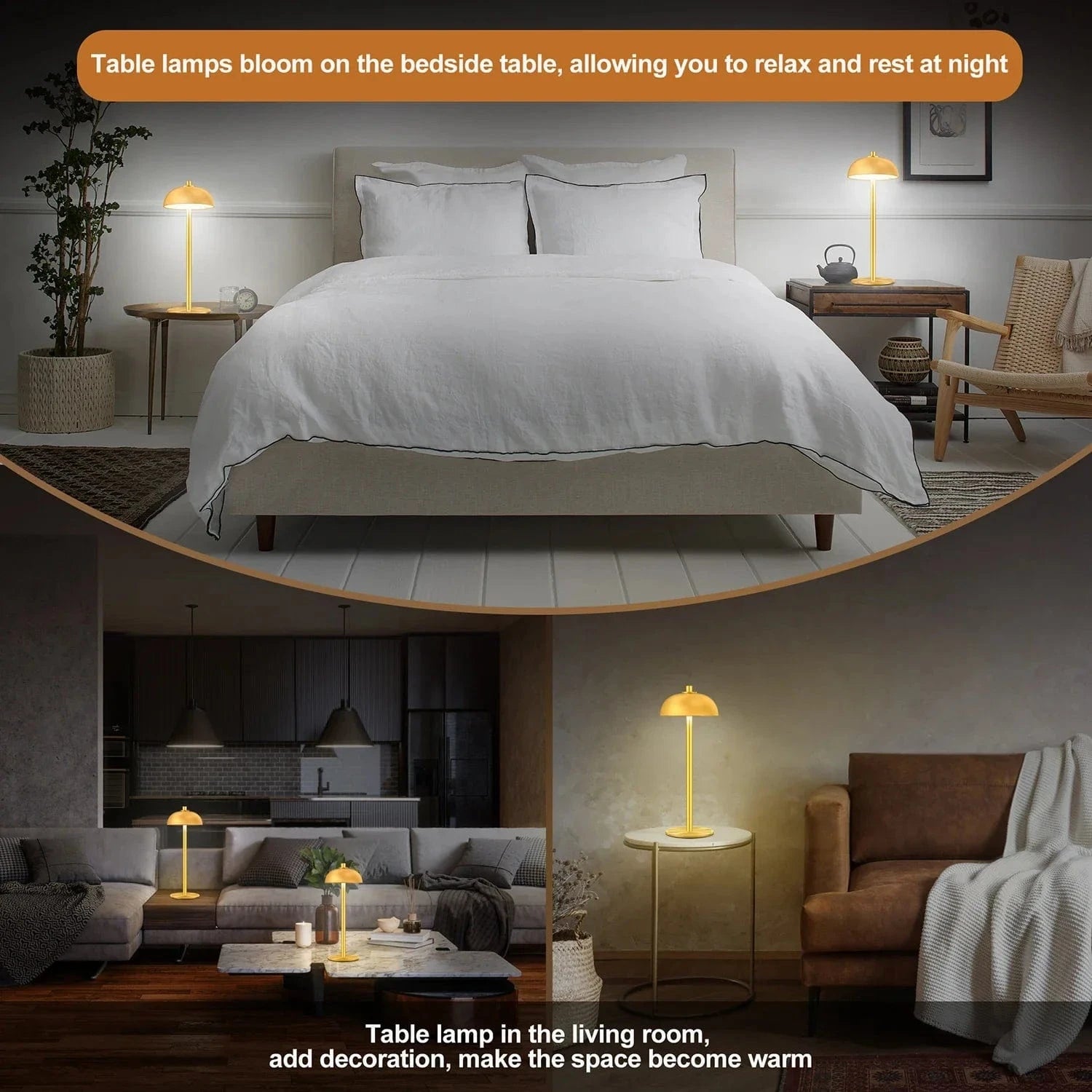 SUBORT Touch Table Lamp for Bedroom - Wireless Rechargeable Mushroom Camping Light, Creative USB-C Desk Ambiance Lamp Norenza