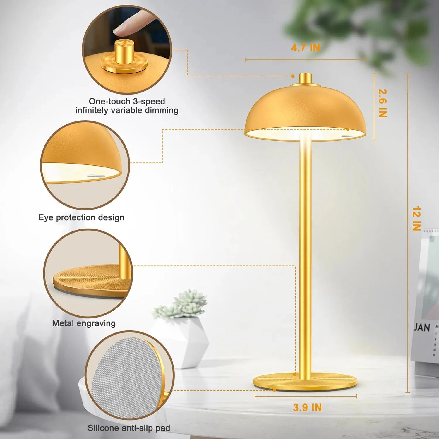 SUBORT Touch Table Lamp for Bedroom - Wireless Rechargeable Mushroom Camping Light, Creative USB-C Desk Ambiance Lamp Norenza