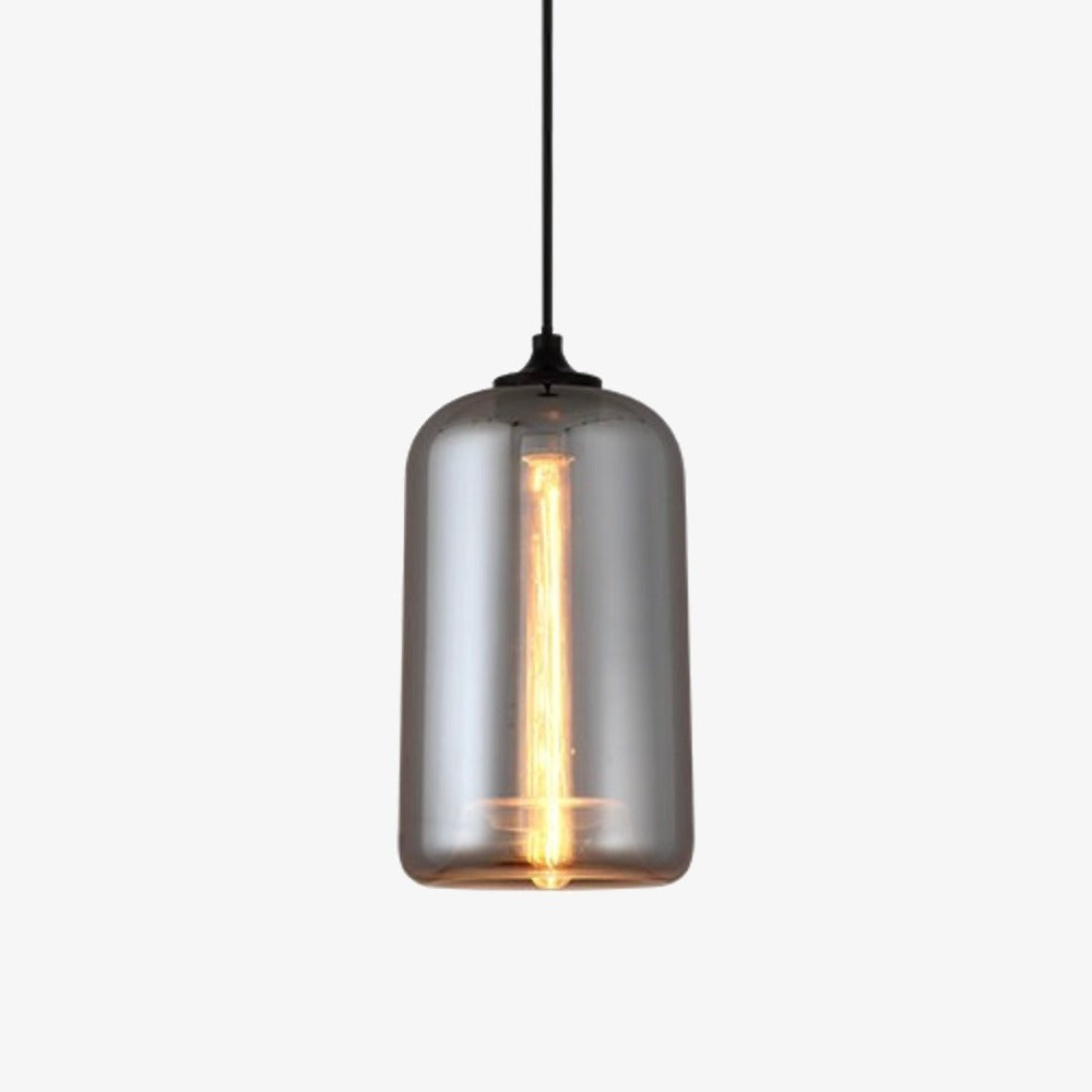 Round Glass LED Pendant Light with Industrial Bulb Design