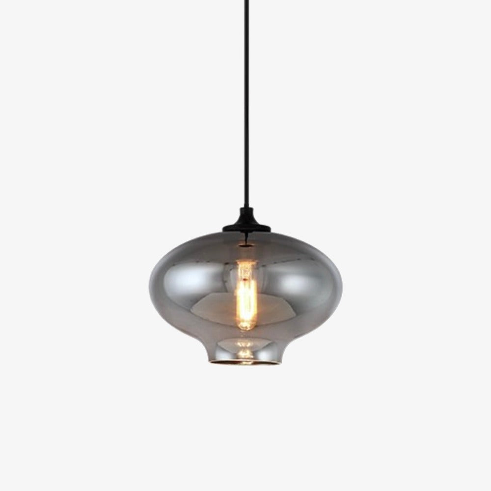 Round Glass LED Pendant Light with Industrial Bulb Design
