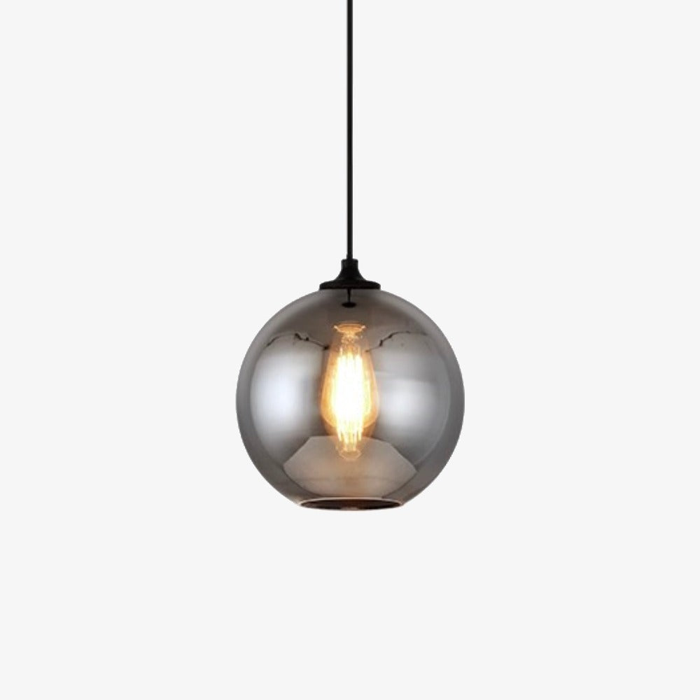 Round Glass LED Pendant Light with Industrial Bulb Design