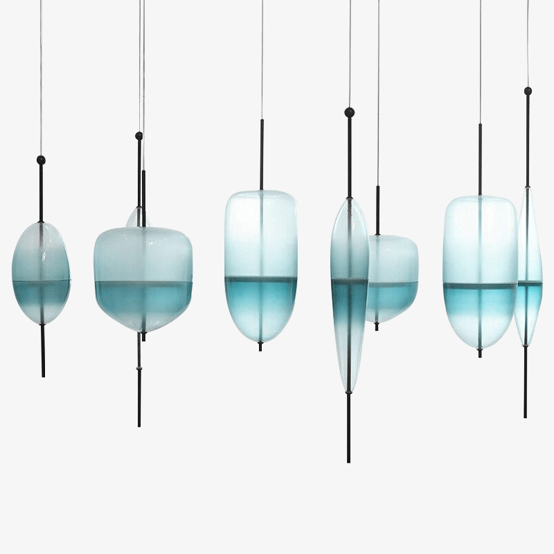 Blue Glass LED Pendant Light in Multiple Shapes