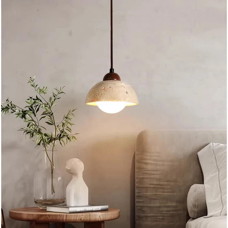 Japanese Style Yellow Travertine Stone Pendant Light