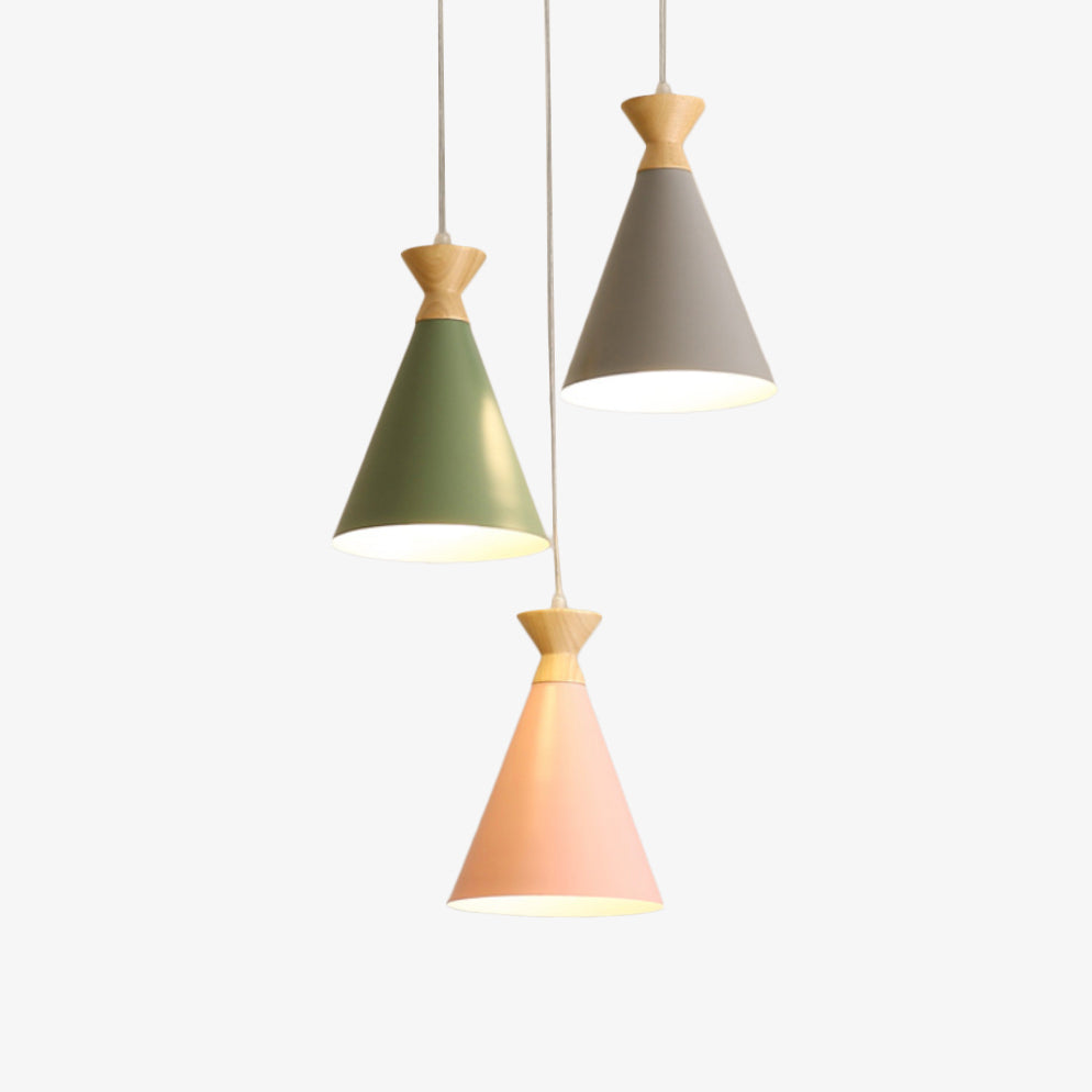 Scandinavian Pendant Light with Cone Shade and Wood Accent