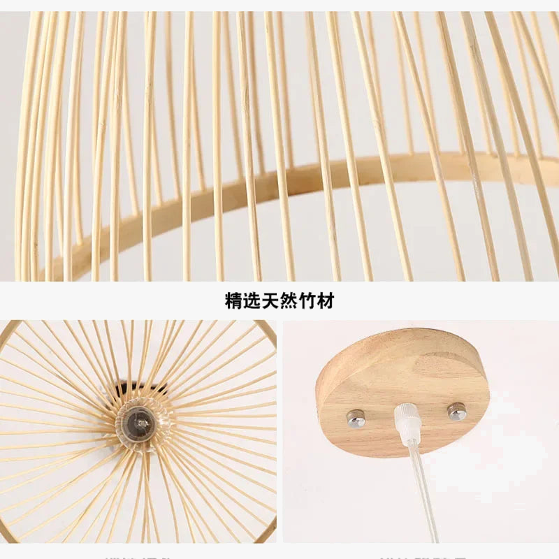 Handmade Vintage Bamboo Suspension Light Fixture for Restaurant Café