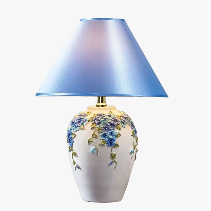 Vintage Floral Table Lamp with Fabric Shade