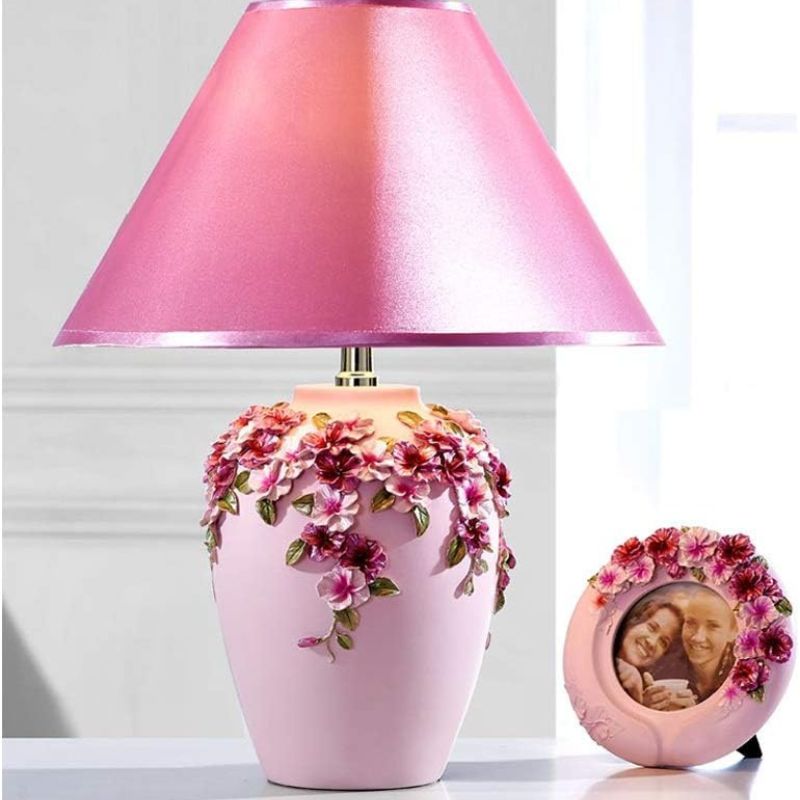 Vintage Floral Table Lamp with Fabric Shade