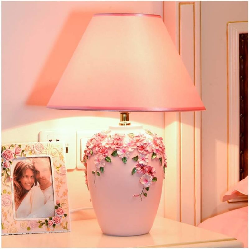 Vintage Floral Table Lamp with Fabric Shade