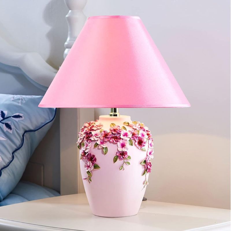 Vintage Floral Table Lamp with Fabric Shade