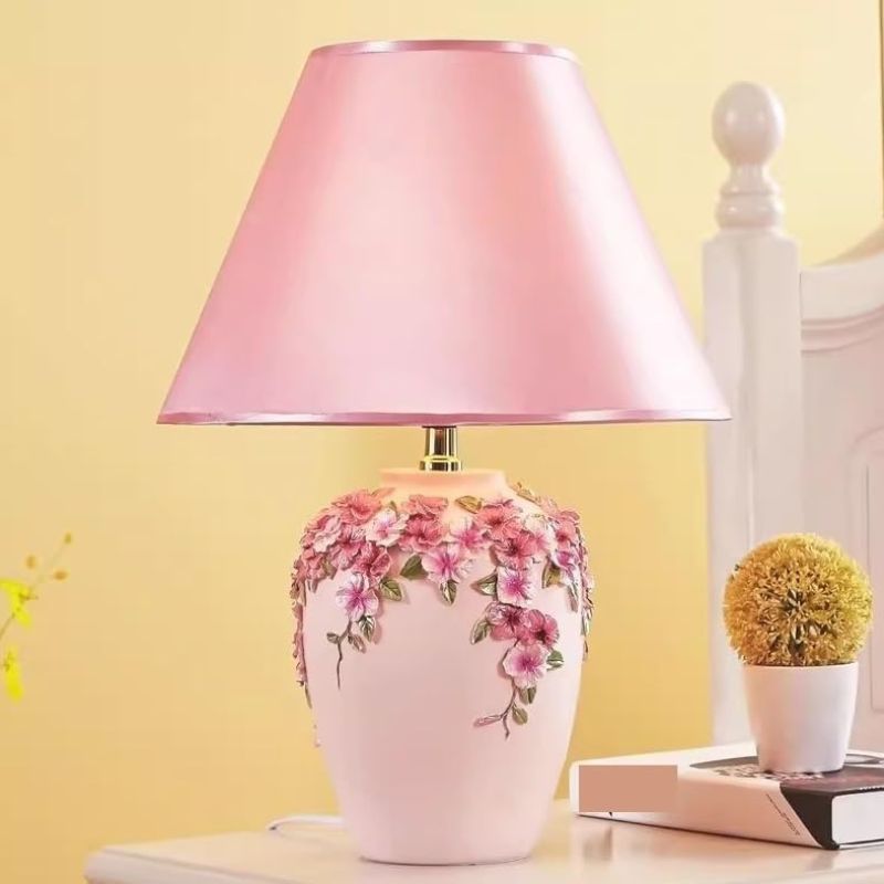 Vintage Floral Table Lamp with Fabric Shade