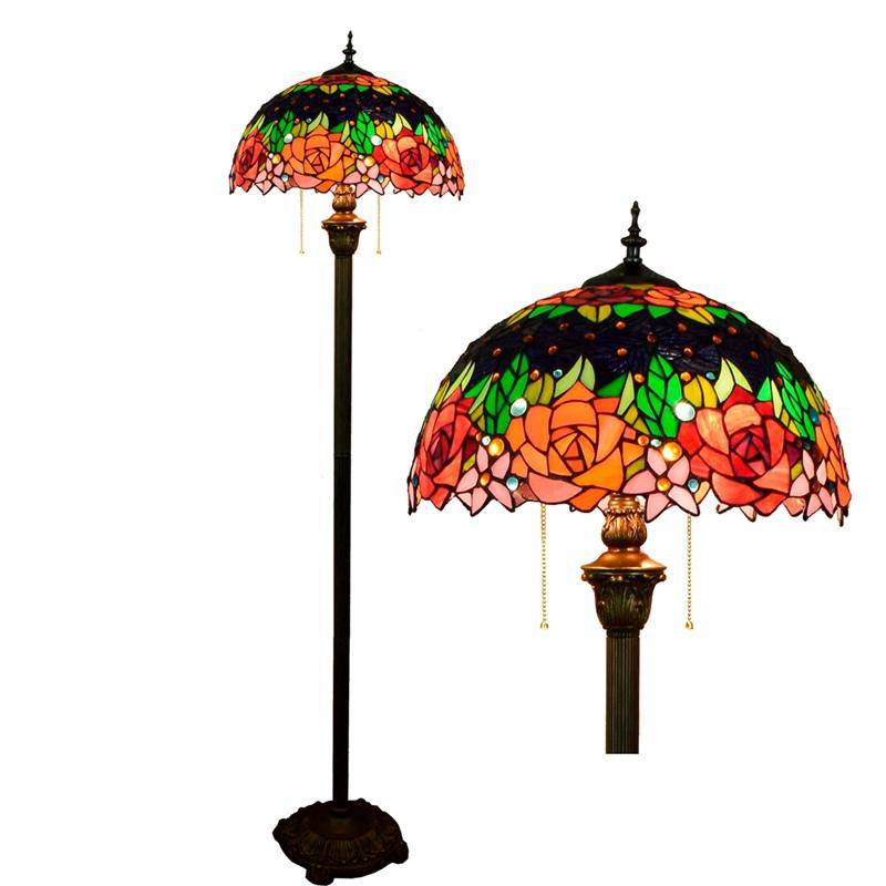 Tiffany Floor Lamp with Green Stained Glass Shade Norenza