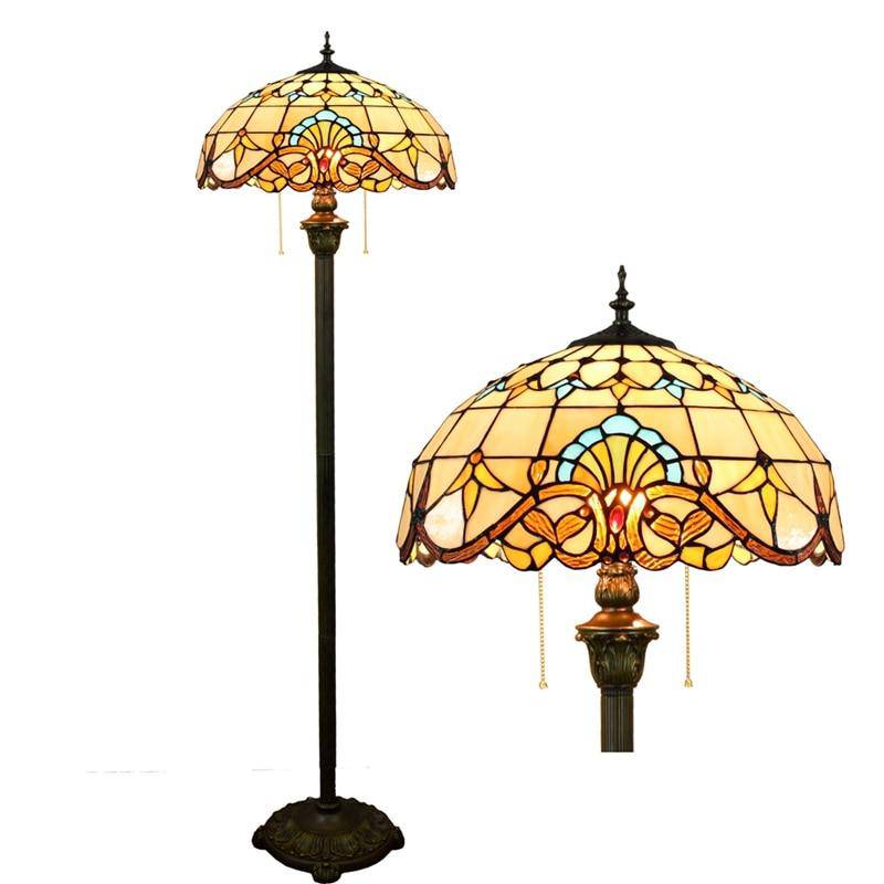 Tiffany Floor Lamp with Yellow Stained Glass Shade Norenza