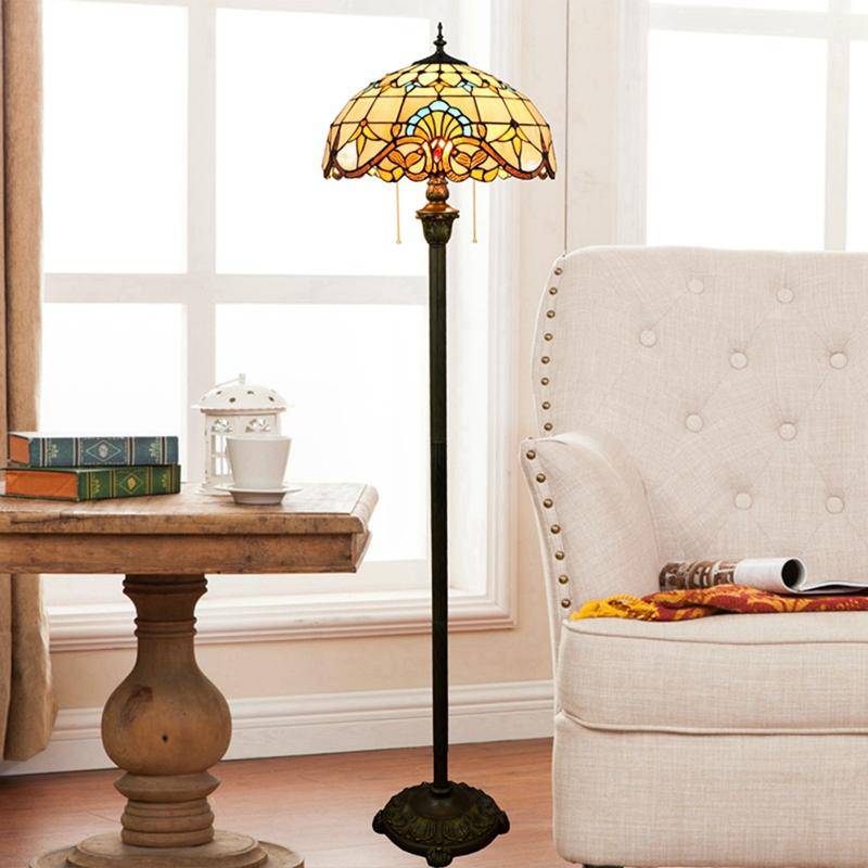 Tiffany Floor Lamp with Yellow Stained Glass Shade Norenza