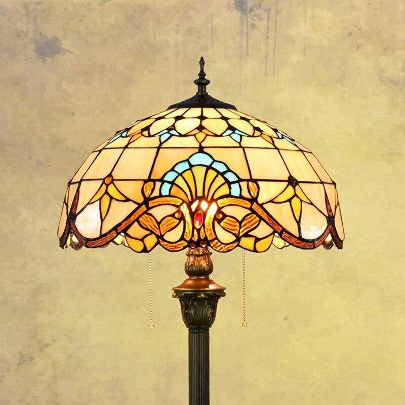 Tiffany Floor Lamp with Yellow Stained Glass Shade Norenza