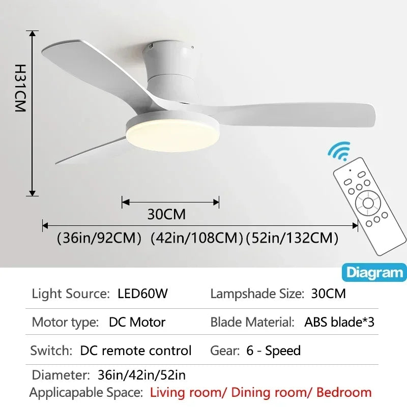Lightweight American Ceiling Fan with Light and Electric Control