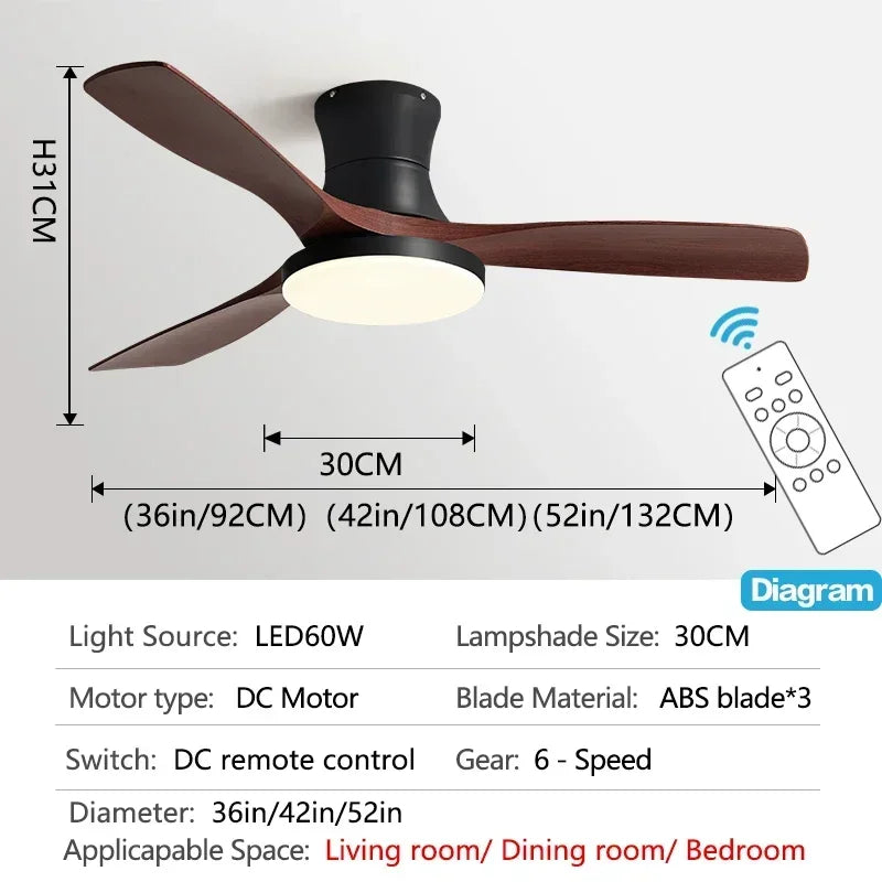 Lightweight American Ceiling Fan with Light and Electric Control
