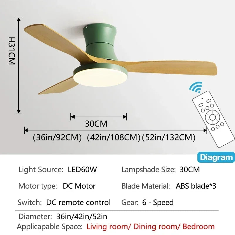 Lightweight American Ceiling Fan with Light and Electric Control