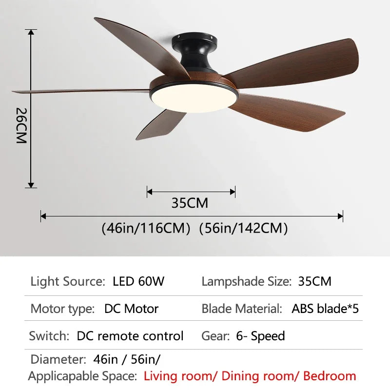 Modern Low Profile Ceiling Fan with LED Light and Remote Control