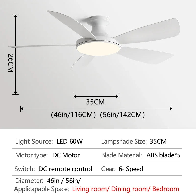 Modern Low Profile Ceiling Fan with LED Light and Remote Control