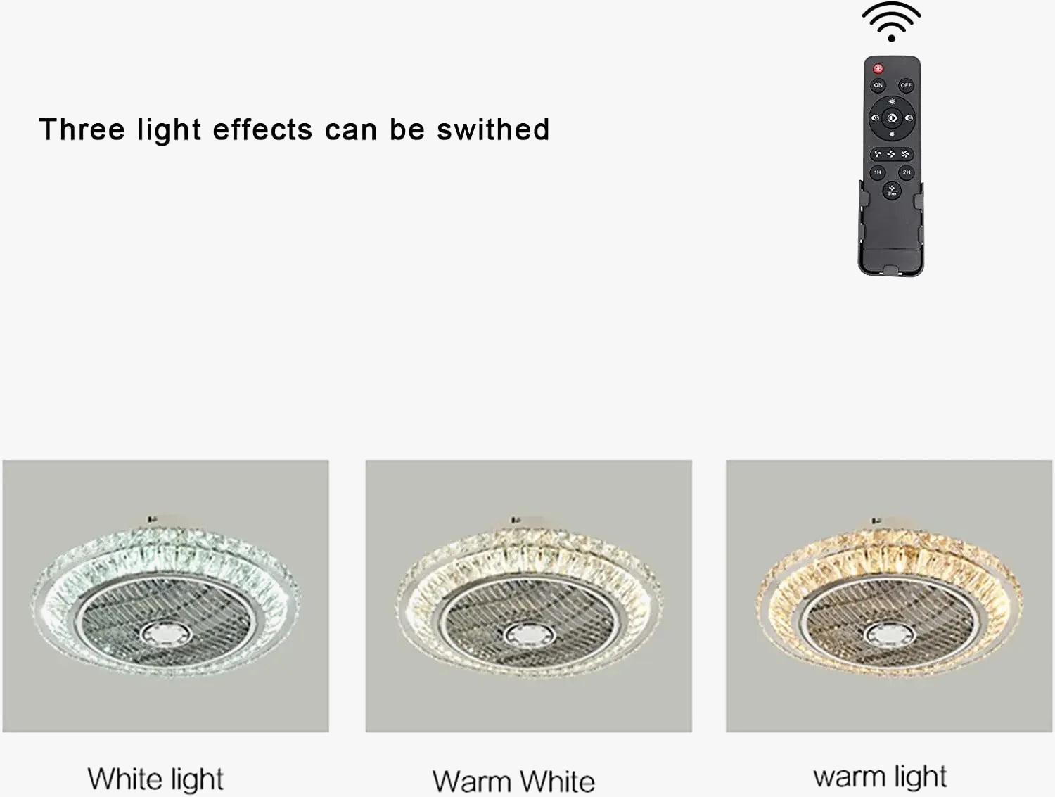 Modern Crystal Ceiling Fan with Remote Control & Silent 3 Speeds